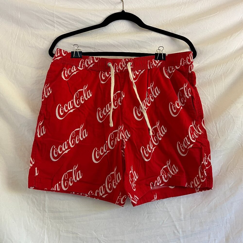 Mens Pacsun Swim Shorts, Coca-Cola Printed, Size Medium